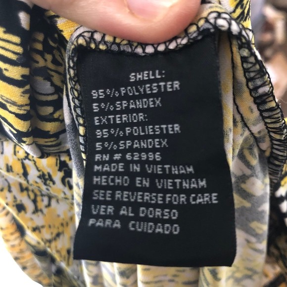 Vintage 90s Yellow and Grey Animalistic Waterfall, Scoop Neck Dress Plus sz 18 - Picture 8 of 8